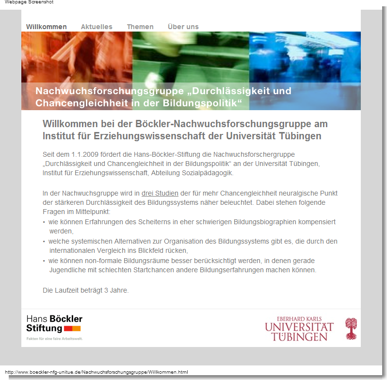 Screenshot Website Nachwuchsforschungsgruppe