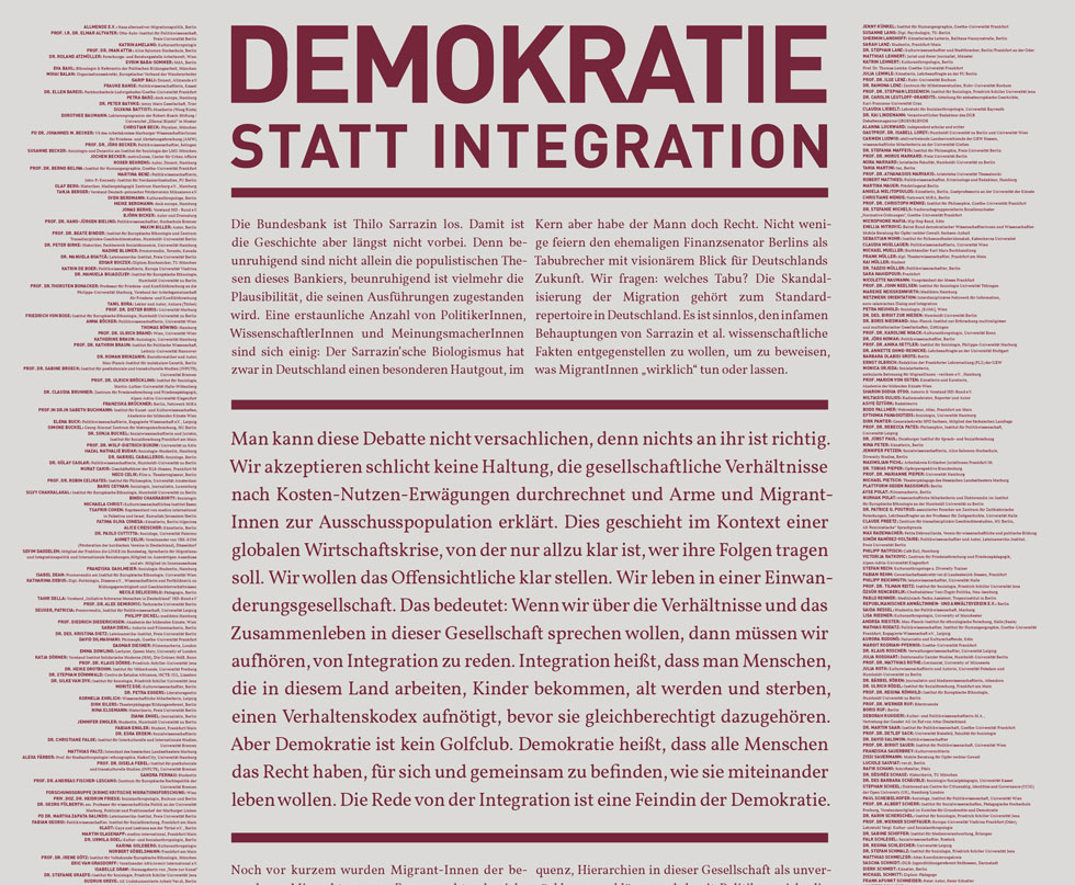 Demokratie statt Integration-Aufruf